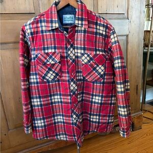 VINTAGE 1970s Outdoor Exchange Men’s Red Plaid Flannel Quilted Shirt Shacket